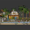 Elegant Detached Villa With Palm Trees Beach Gazebo Ocean Waves And Greenery