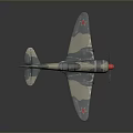 Detailed Camouflage Model Airplane With Red Star Emblems And Red Propeller Design