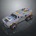 Gray and Orange Six Wheeled Off Road Vehicle with Futuristic Design and Roof Mounted Equipment