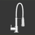 Modern Stainless Steel Faucet With Flexible Coiled Hose On Dark Reflective Surface