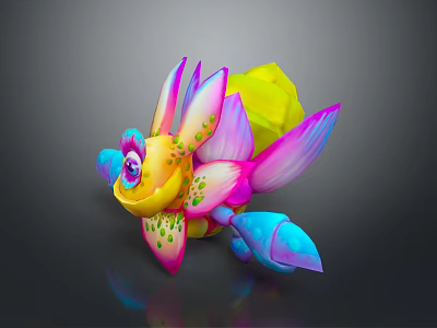 Colorful Fish Like Game Movie Character With Pink Yellow Blue Fins And Green Spots 3d model