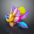 Colorful Fish Like Game Movie Character With Pink Yellow Blue Fins And Green Spots