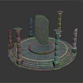 Ancient Circular Stone Platform With Central Stele Surrounded By Columns And Blue Illuminated Decorative Base 3d model