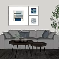Modern Three-Seat Sofa Casual Sofa Coffee Table 3d model