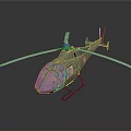 Military Green Helicopter 3D Model with Rotor System and Cockpit for Aerospace Research