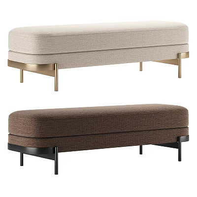 Two Modern Upholstered Benches Light Beige With Gold Legs And Dark Brown With Black Legs 3d model