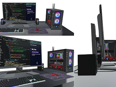 Modern desk computer case monitor neon lamp computer case mouse keyboard computer sound color computer graphics monitor programmer computer desktop 3d model