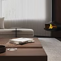 Modern Living and Dining Room Interior With Sofa Coffee Table Fireplace And Window