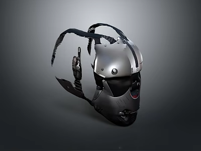 Futuristic Mechanical Helmet Design With Metallic Surface And Antenna Like Parts 3d model
