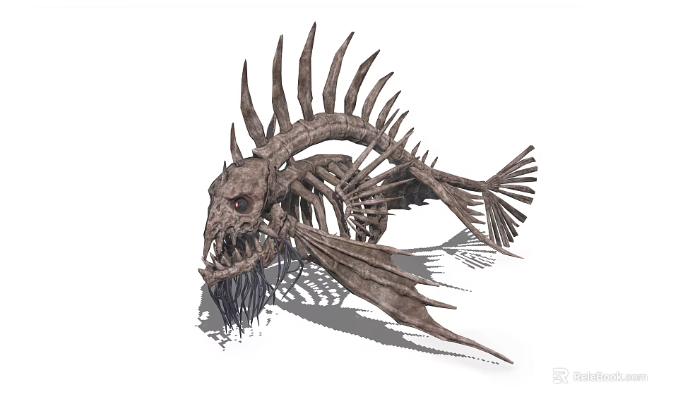 Aquatic Animal Skeleton of Ancient Marine Creature with Sharp Spikes and Detailed Bone Structure 3d model 