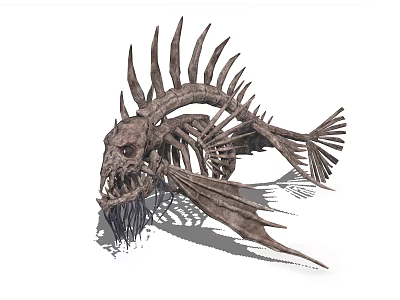 Aquatic Animal Skeleton of Ancient Marine Creature with Sharp Spikes and Detailed Bone Structure 3d model