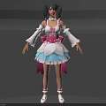 3D Model Woman In Pink White Layered Dress With Bowknot And White Shoes
