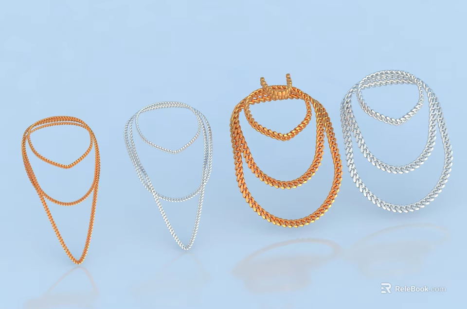 Trendy Layered Gold And Silver Chain Design Necklaces Fashion Jewelry Accessories 3d model 