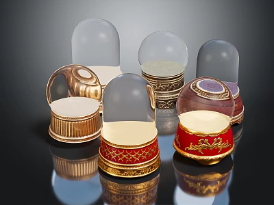 Decorative Glass Dome Display Boxes With Gold And Red Bases For Ornament 3d model