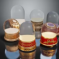 Decorative Glass Dome Display Boxes With Gold And Red Bases For Ornament