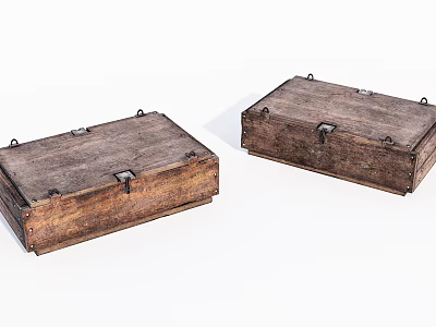 Vintage Retro Wooden Boxes With Old Metal Locks Corners And Natural Wood Grain 3d model