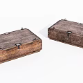 Vintage Retro Wooden Boxes With Old Metal Locks Corners And Natural Wood Grain