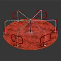 Red Circular Spinning Playground Equipment With Metal Handrails For Kids Fun