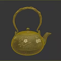 Traditional Ceramic Tea Kettle With Golden Handle And Plum Blossom Design