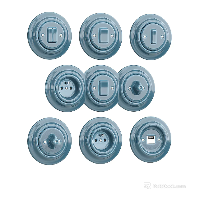 Modern Round Electrical Switch Panels Featuring Various Switches And Sockets For Home Use 3d model 
