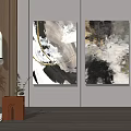 Abstract Black White Gold Oil Paintings Hanging on Modern Interior Wall