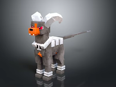 Pixelated Dog Like Creature Game Character With White Horns Orange Nose And Gray Body 3d model