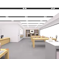 Modern Store Interior With Tables Display Cabinets Glass Windows And Open Layout 3d model
