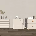 Modern Light Colored Bedside Tables with Decorative Vases Books and Minimalist Design