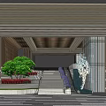 Modern Entrance Gate Design With Staircase Green Plants And Glass Facade