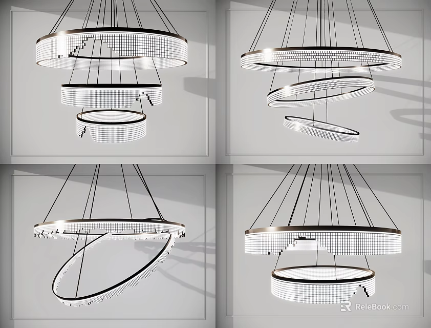 Modern Contemporary Chandelier Design With Circular Ring Crystal Elements And Multi Layer Hanging Pendant Structure 3d model 