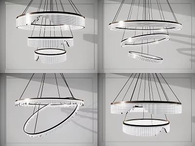 Modern Contemporary Chandelier Design With Circular Ring Crystal Elements And Multi Layer Hanging Pendant Structure 3d model
