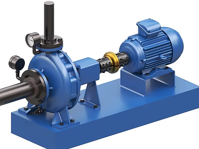 Industrial Equipment Blue Pump And Motor Assembly With Stable Base And Gauges 3d model