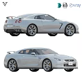White Nissan GT-R Sports Car With Streamlined Body Sporty Wheels And Yellow Brake Calipers