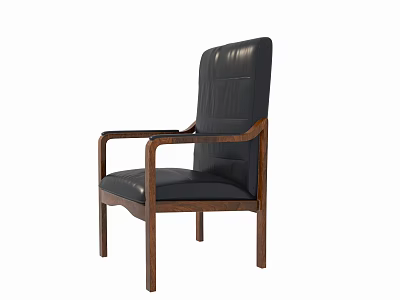 Comfortable Black Leather Armchair With Solid Wood Arms And Modern Design 3d model