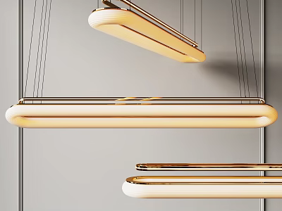 Modern Linear Chandelier With Golden Metal Frame And Soft Warm Illumination For Contemporary Interiors 3d model