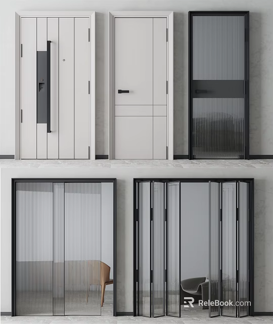 Modern Minimalist Swing Door Design With White Panel And Black Metal Frame 3d model 