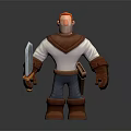 Red Haired Game Movie Character In White Shirt Brown Cloak With Sword Brown Gloves