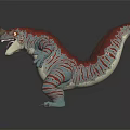 Colorful Horned Dinosaur Model With Open Mouth Red Blue Stripes And Sharp Teeth