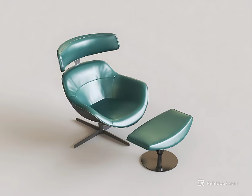 Green Leather Leisure Chair with Modern Design and Ottoman Metal Base 3d model 
