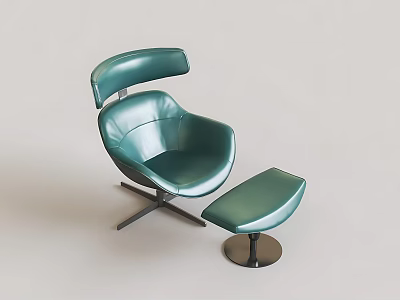 Green Leather Leisure Chair with Modern Design and Ottoman Metal Base 3d model