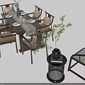 Elegant Dining Table Set With Wooden Chairs Table Settings Vase Accent Table And Greenery 3d model