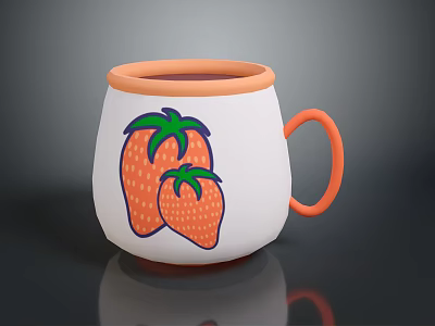 Cute White Mug With Orange Rim Handle And Strawberry Print Design 3d model