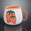 Cute White Mug With Orange Rim Handle And Strawberry Print Design