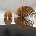 Wooden Circular Art Installation Hanging With Spiral Interconnected Pieces In Minimalist White Gallery Space