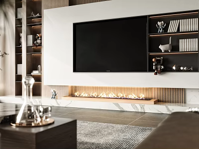 Modern Living Room With Built In Fireplace And TV Unit 3d model