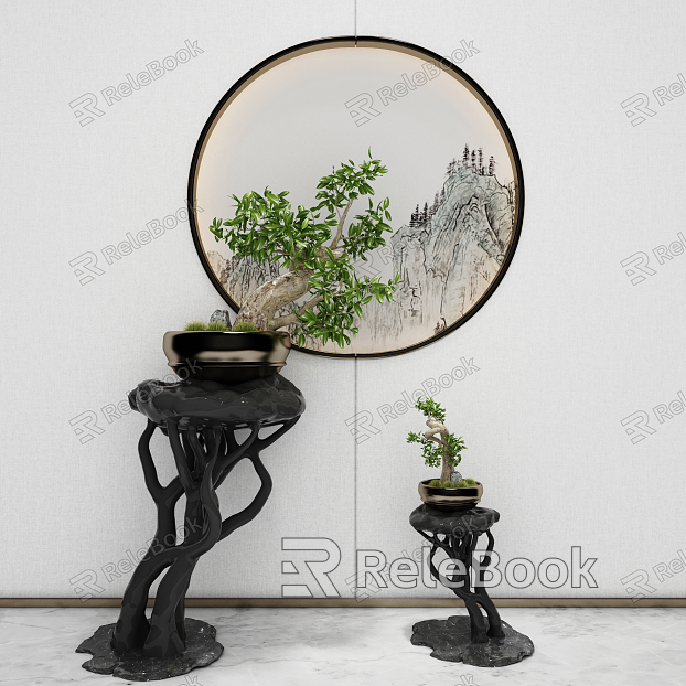 New Chinese style potted plant combination model