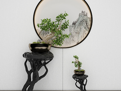 New Chinese style potted plant combination model