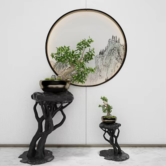 New Chinese style potted plant combination 3d model
