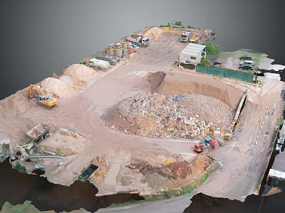 Vast Open Construction Site Landscape With Earth Mounds Excavation And Vehicles 3d model