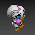 Cartoon Duck Game Character With White Head Purple Bow And Large Blue Eyes
